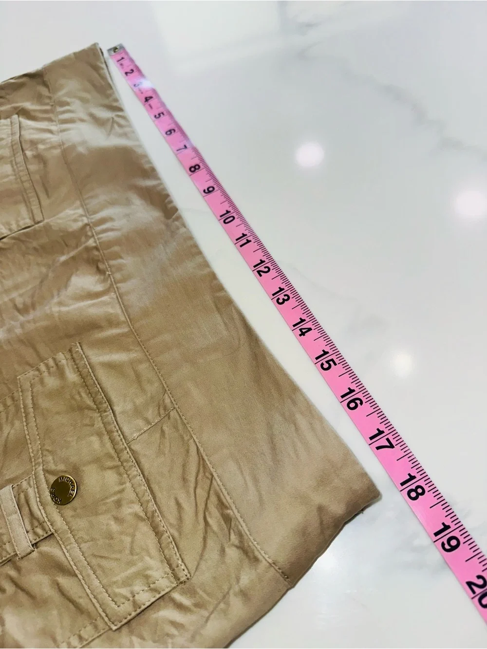 MICHAEL KORS 14~KHAKI UTILITY CARGO MINI SKIRT~FRONT FLAP POCKETS GOLD DETAILS